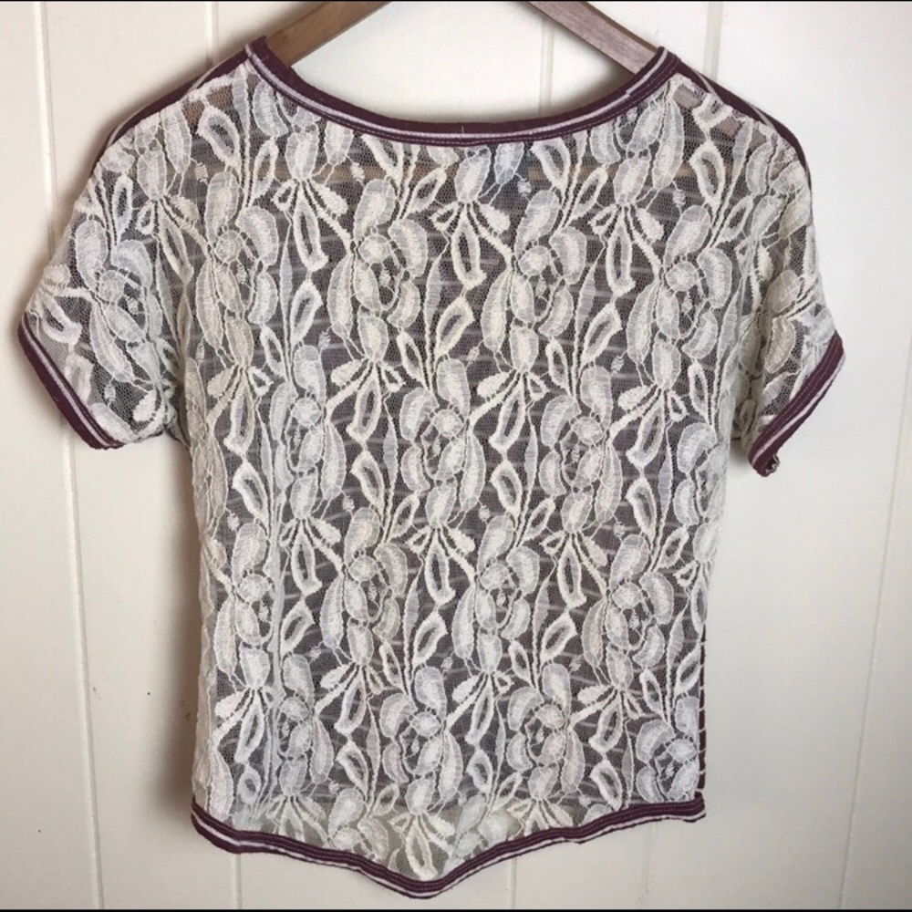 Wet Seal Maroon & Cream Lace Back Crop Top - Picture 3 of 5